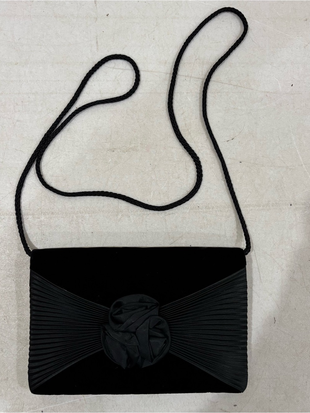 Black Evening Clutch with Rosette Detail